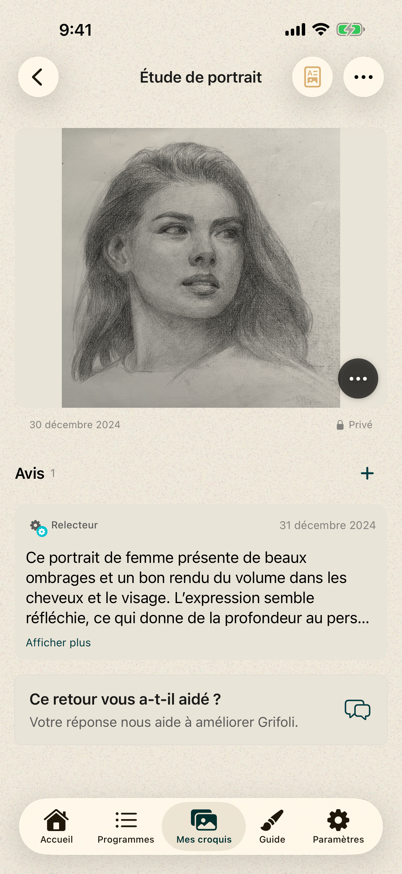 Évaluation Grifoli présentant un niveau et quatre axes de dessin