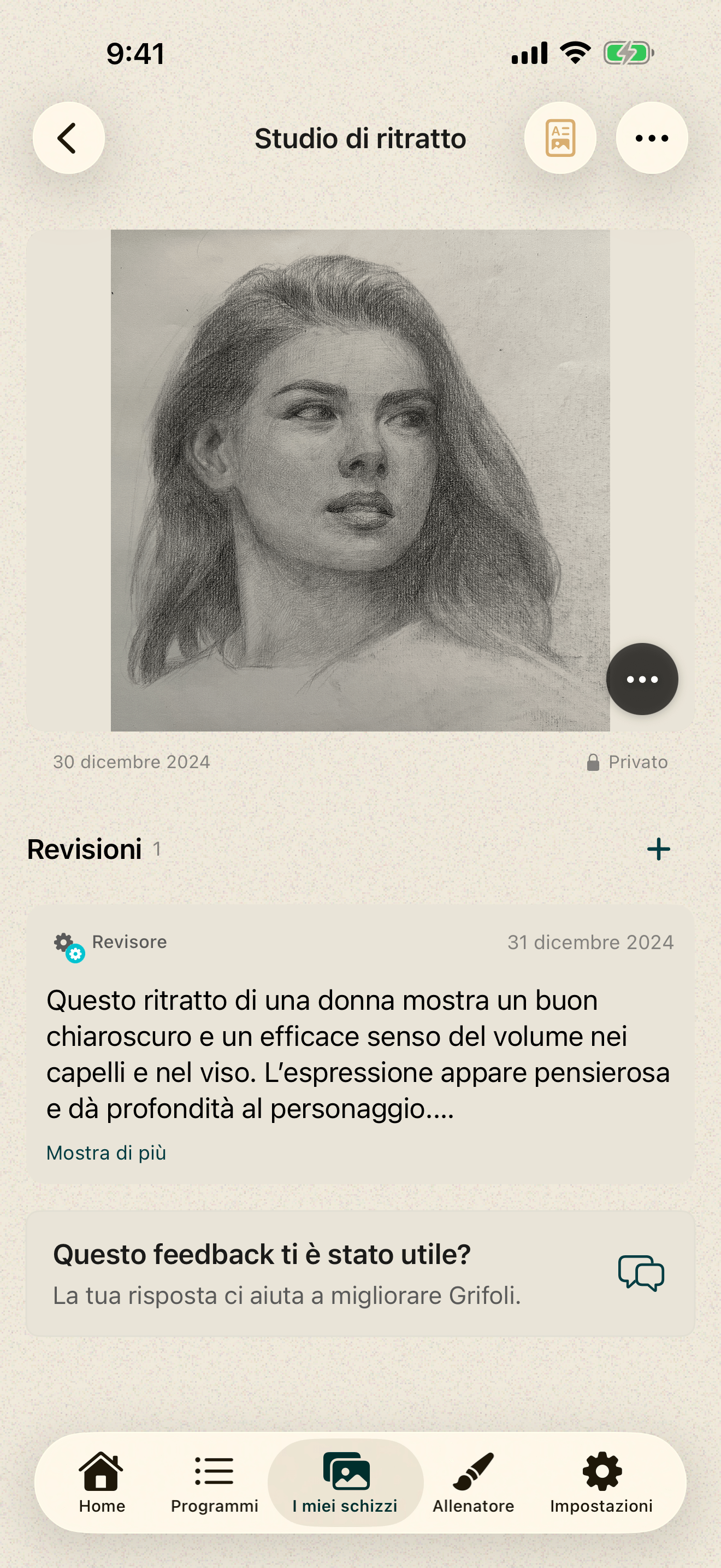 Valutazione Grifoli con livello di disegno e quattro aree artistiche