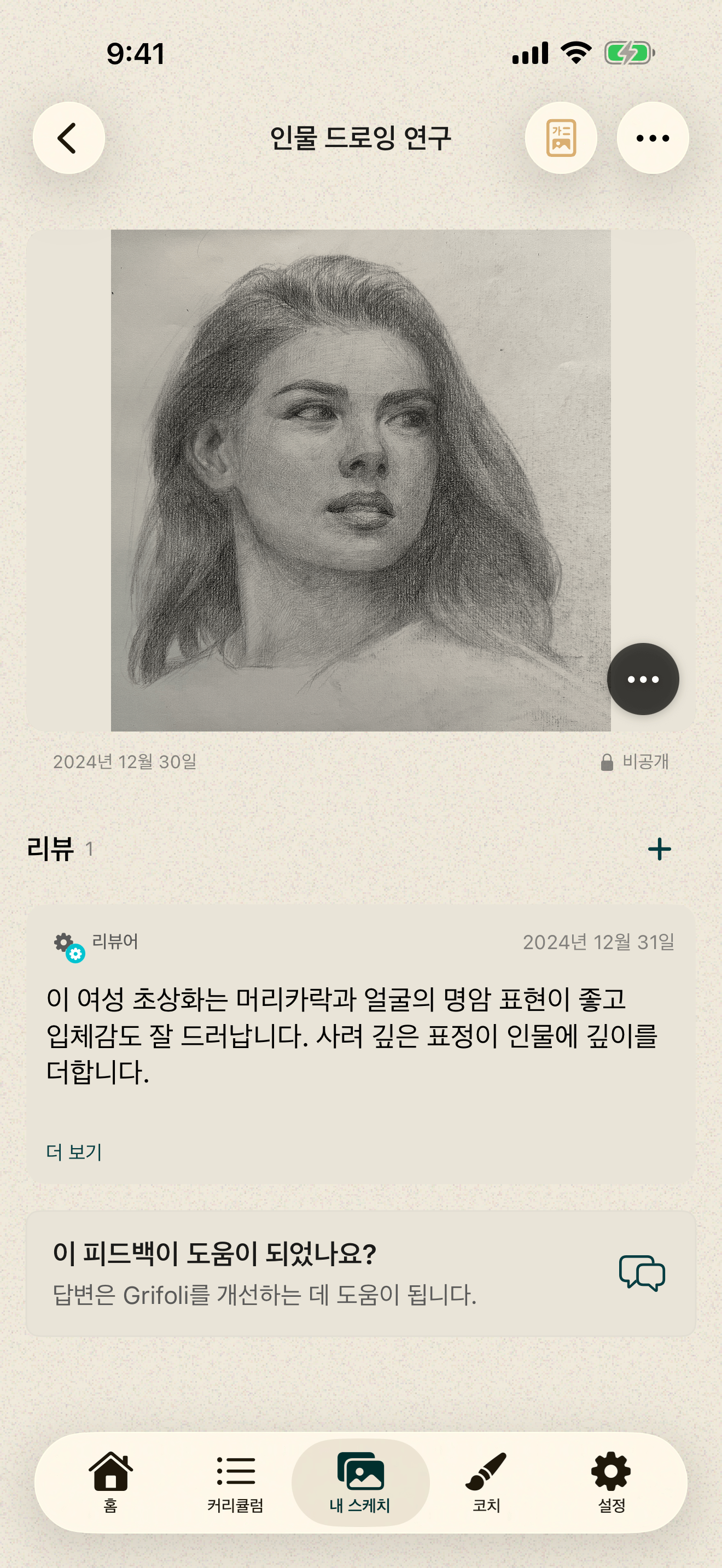 드로잉 수준과 네 가지 영역을 보여주는 Grifoli 평가